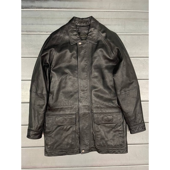 Vintage Claiborne Black Lambskin Leather Jacket Mens Medium Quilted Lined Zip Up - Picture 1 of 9